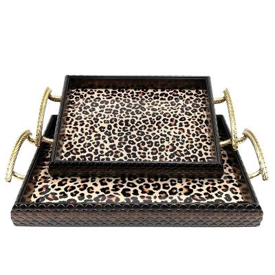 China Sustainable Wholesale Leopard Pattern Coffee Color Serving Tray Storage Tray for sale