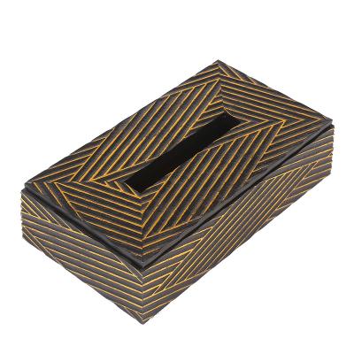 China Customized viable high-end classic hotel dining room table household cloth fashion cloth wooden box inlaid with metal decoration for sale