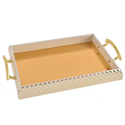 China Sustainable Custom Rectangular Metal Tray Home Hotel Plastic Tray With Handle Luxury Decorative Tray for sale