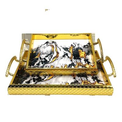 China Viable High Quality Colorful Metal Tray Square Vintage Breakfast Serving Tray Custom Luxury Tray for sale