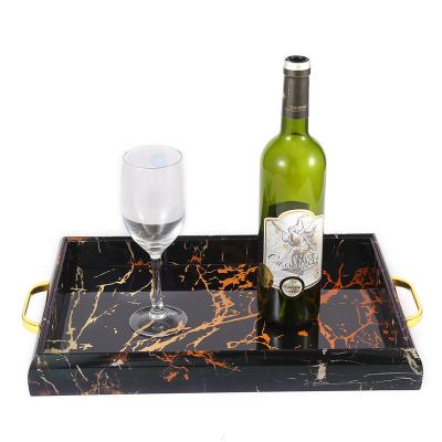 China Sustainable Custom Rustic White Granite Tray Hotel Restaurant Home Food Tray Serving Wine Tray With Handle for sale