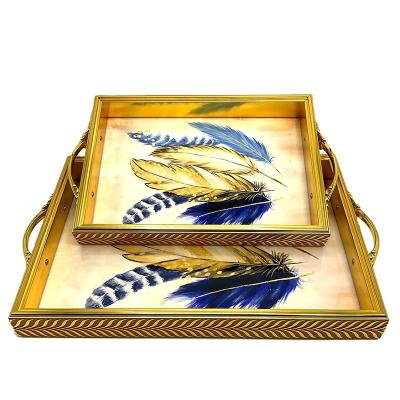 China Viable Custom Wholesale High Quality Food Tray Hotel Restaurant Home Serving Tray Set With Metal Handle for sale