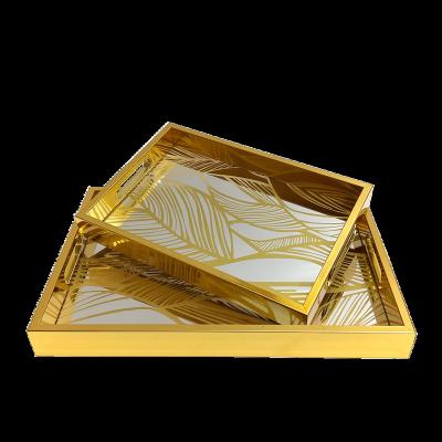 China Wholesale Modern Home Decor Viable Use Hotel Tray Gold Glass Mirrored Tray for sale