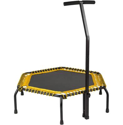 China Without 50 Inch Hexagon Protective Net Fitness Gym Mini Adjustable Trampoline With Handle Bar for sale