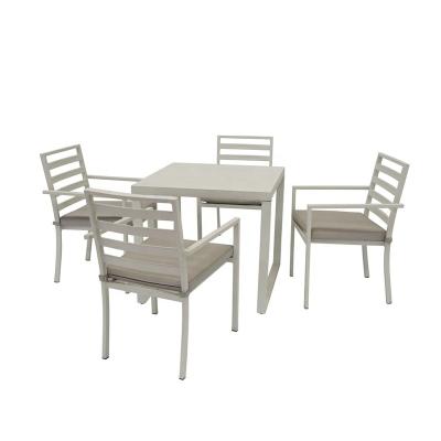 China Modern Hot Selling Modern Dining Room Furniture Iron Square Dining Table And Steel Chair Set Of 5 for sale