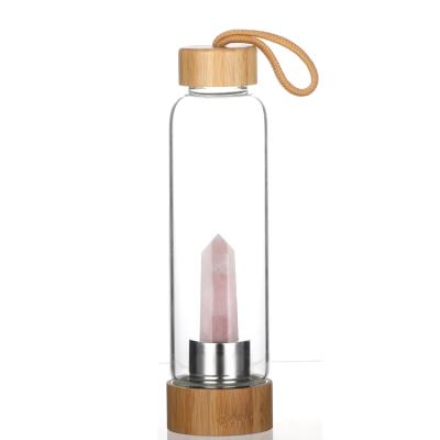 China New design detox wholesale custom viable healing wand crystal water bottle with bamboo lid for sale