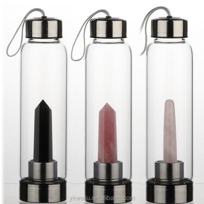 China Custom Wholesale Viable Healing Wand Crystal Detox Water Bottle With Rose Gold Lid for sale