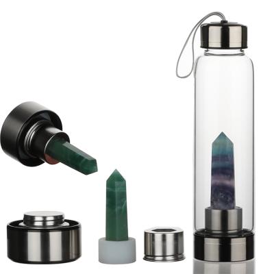 China Viable Gem Infused Leak Proof Glass Elixir Stainless Steel Crystal Water Bottle for sale