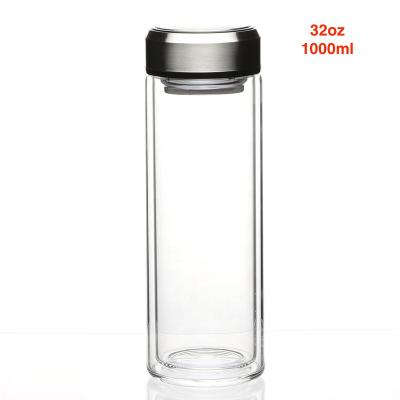 China 2020 Sustainable 32oz 1000ml Glass Water Bottle Remind To Drink for sale