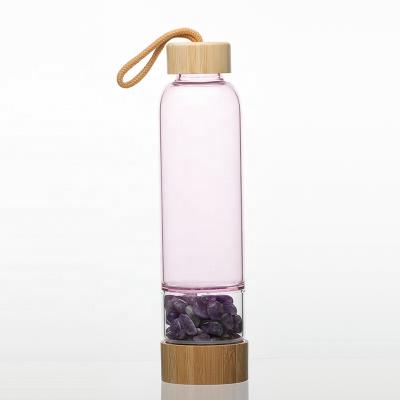 China Girls Disposable Smart Motivational Color Crystal Water Bottle With Bamboo Lid CE/EU LFGB for sale