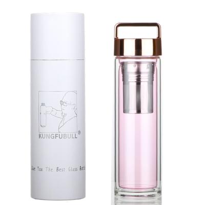 China WITH LID Eco-Friendly Empty Double Wall Glass Water Bottle Tumbler for sale