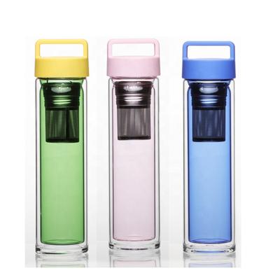 China Unique creative colorful lead free sport sustainable glass water bottle with tea infuser for sale