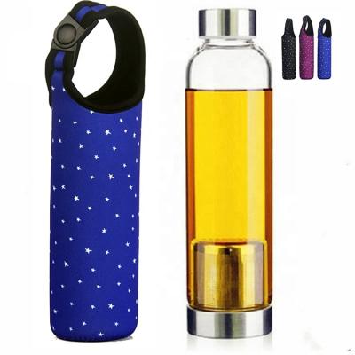 China Sustainable 18oz Sports Fruit Infuser Portable Water Bottle With Neoprene Sleeve for sale