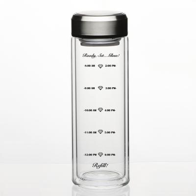 China Sustainable Custom Motivational Double Large Logo Vacuum Insulated Glass Water Bottle With Filter for sale