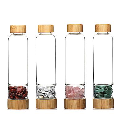 China Sustainable Sports Portable Drinking Crystal Water Bottle With Bamboo Lid for sale