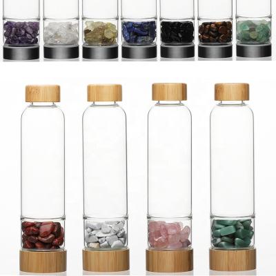 China Wholesale Viable Crystal Water Bottle Gym Water Glass Bottle With Bamboo Lid for sale