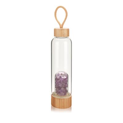 China Detox Healing Wand Gem Crystal Glass Viable Water Bottle With Natural Bamboo Lid for sale