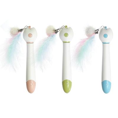 China Stocked Fancy Feather Cat Teaser with Retractable Wand Interactive Cat Toy for sale