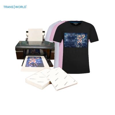 China High Quality Apparel Transworld Free Sample T-shirt Inkjet Transfer Paper For Dark Fabric Custom Logo A4 Uncut Dark Transfer Paper for sale