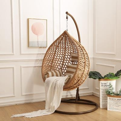 China Modern Indoor Outdoor Outdoor Egg Shaped Patio Swing Chair Double Rattan Garden Swing Egg Shaped Hanging Chair With Stand for sale