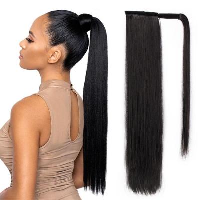 China strong U-tip hair clip with ponytail wraps straight hair 22 inches synthetic wig black and other natural colors for sale