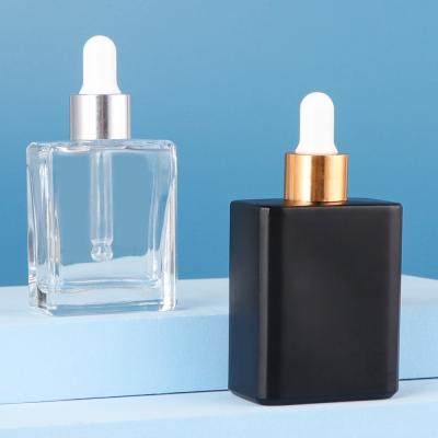 China Competitive Price Cosmetic Black Frosted Square Glass Essential Oil Serum Dropper Bottles 10Ml 15Ml 20Ml 1Oz 30Ml 50Ml 60Ml 100Ml 120Ml for sale