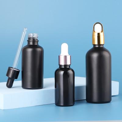 China High Qiality 5Ml Sterile Matte 10Ml 15Ml 30Ml 50Ml 100Ml 120Ml Frosted Black Cosmetic Glass Pipette Serum Essential Oil Body Dropper Bottle for sale