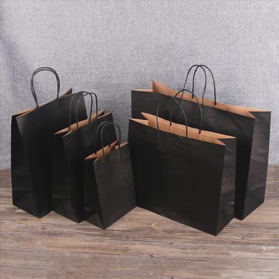 China Wholesale Custom Size Recyclable Kraft Paper Crafts Gift Paper Bag Full Color Printing Reusable Black Paper Bag With Handle for sale