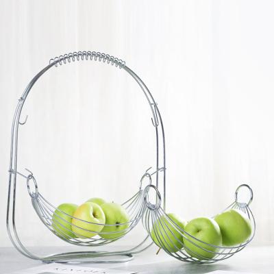 China Stocked China Manufacturer Wholesale Good Price Silver Iron 2 Tier Fruit Wire Storage Basket Stand for sale