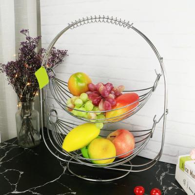 China Stocked Factory Competitive Price Multifunctional 2 Tiers Chrome Plated Iron Hanging Fruit Baskets for sale