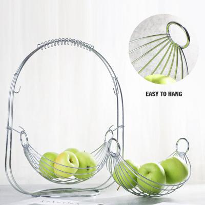 China Stocked SAQIANG Large Capacity Home Decorative Double Tiers Detachable Iron Metal Fruit Storage Basket for sale