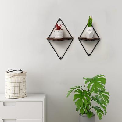 China Sustainable Indoor Decorative 10 Inches Farmhouse Wood Triangle Shelves Dark Brown Rustic Wall Mounted Floating Shelf for sale