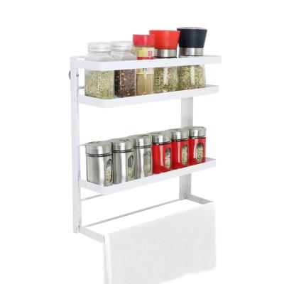 China Sustainable Factory Wholesale Wall Mounted Type Spice Storage Rack Double Layer Kitchen Iron Seasoning Rack for sale