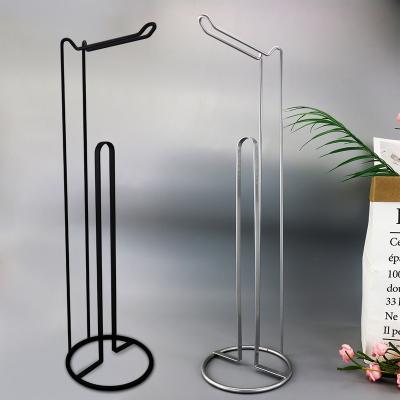 China Modern Guangdong Factory Bathroom Iron Metal Steel Tissue Paper Roll Holder Standing Black Toilet Paper Holder for sale