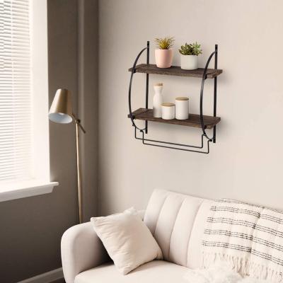 China Sustainable 2 Tier Floating Shelves Towel Rack Wall Mounted White Bathroom Towel Storage Shelf For Household Decor for sale