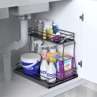 China Sustainable Bathroom Under Sink Pull Out Cabinet Storage Organizers 2 Tier Sliding Kitchen Multi-purpose Shelf for sale