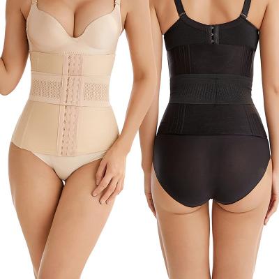 China Best Plus Size Selling S-3XL 16 Bone Long Torso Corset Flat Belly Shaper Waist Trainer Double Strap Compression Steel Nylon Waist Trainer for sale