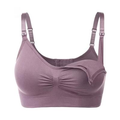 China Wholesale 8 Colors Antibacterial Seamless Removable Padded Front Breast Feeding Botton Maternity Care Bra Breastfeeding Bra for sale