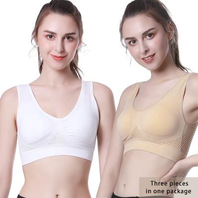 China Best Selling Shein Breathable Plus Size Women Yoga Sports Breathable Sports Hollowed-Out Wireless Seamless Three-Piece Mesh Pump Bra Single Vest for sale