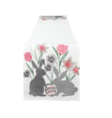 China Wholesal Embroidery Polyester Table Runner Silver Rabbit Easter Runner for sale