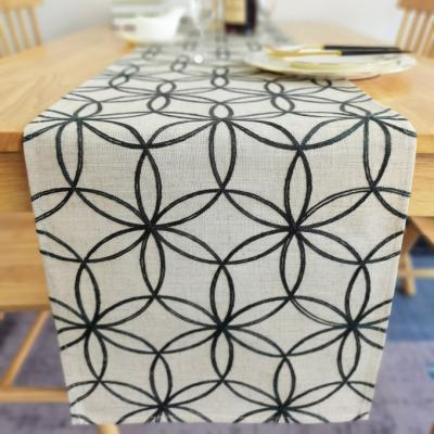 China Embroidery For Home Decor Polyester Geometric Embroidered Canvas Table Runner for sale