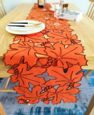 China Custom Embroidery Polyester Cutout Sheet Fall Embroidered Orange Table Runner for sale