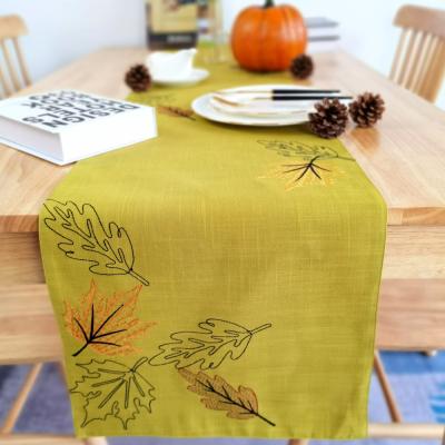 China Wholesale Custom Hot Sale Elegant Embroidery Soft Rectangle Embroidered Leaf Drop Table Runner for sale