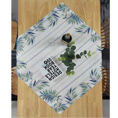 China Digital Printed Embroidery Polyester Square Palm Leaves Table Cloth for sale