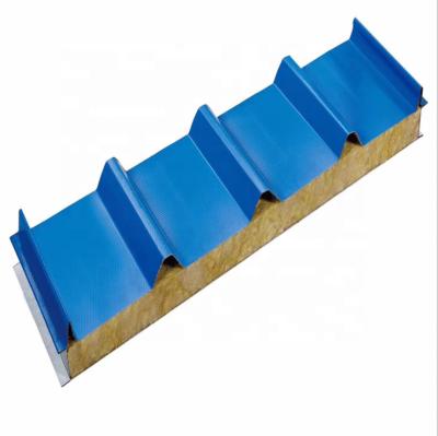 China Industry insulated galvanized color steel plate rock wool panel roof sandwich panel for sale