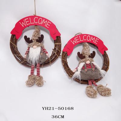 China Customized Gnome Garland Hanger Christmas Door Window Decoratived 36CM Christmas Rattan Wreath Ornaments for sale