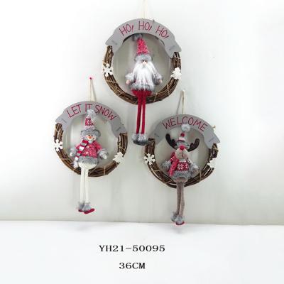 China Customized Christmas Garland For Front Door Decor 36CM Christmas Rattan Santa Snowman Reindeer Wreath Ornamets for sale