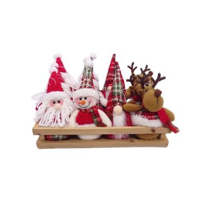 China 12-19CM Customized 12PCS With Wooden Tree Ornament Santa Snowman Deer Gnome Felt Christmas Box Pandent Hanging Decorations for sale