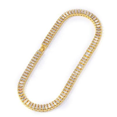 China Wholesale Exquisite Cubic Zirconia Square Diamond Necklace Appearance Chain Mens Hip Hop Brass Jewelry for sale