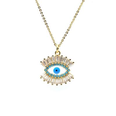 China Exquisite Appearance Wholesale Gold Filled Beauty Jewelry CZ Diamond Zircon Blue Eye Necklace for sale